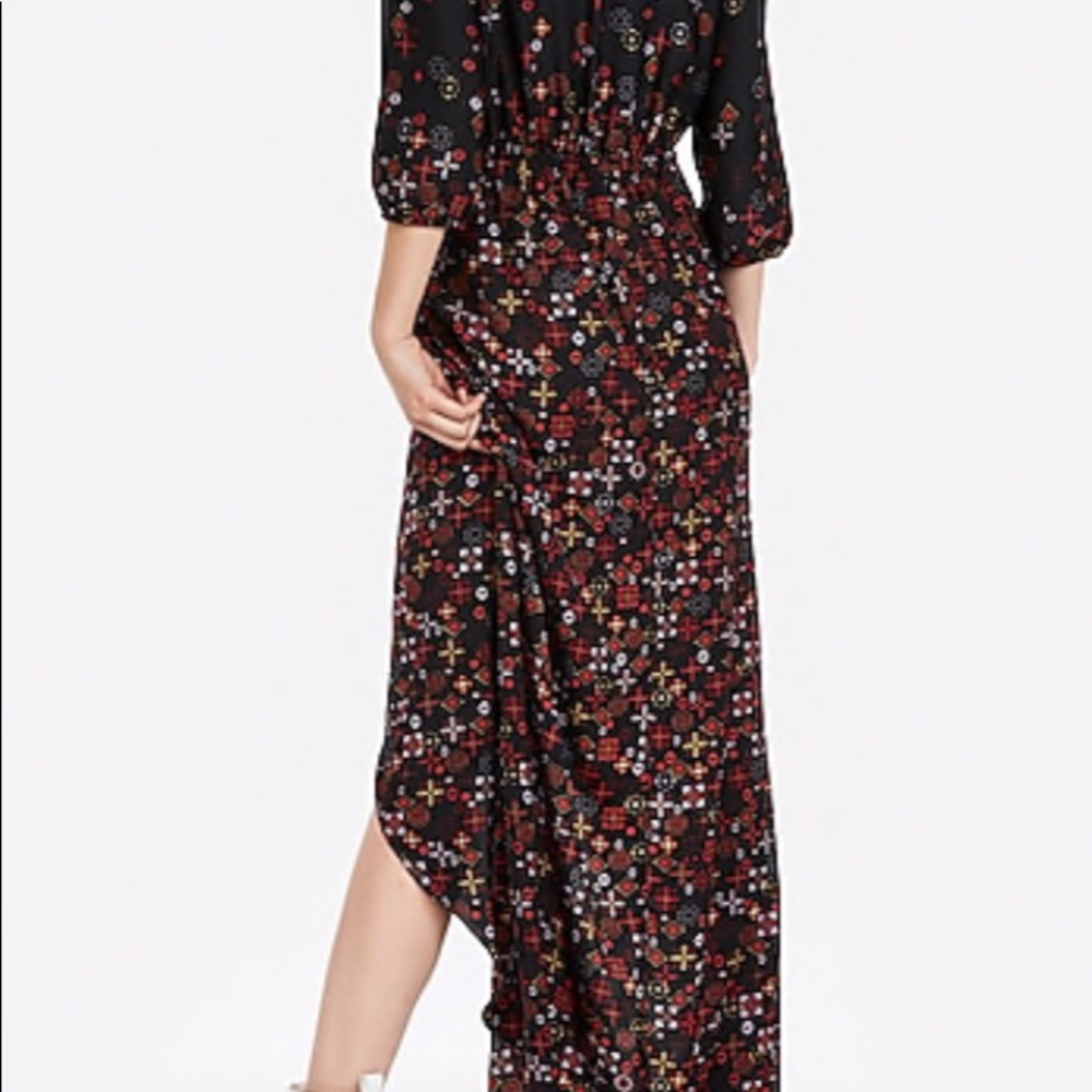 Express Women’s Floral Maxi Dress Striking High Low Surplice Faux Wrap V-Neck - Picture 6 of 13
